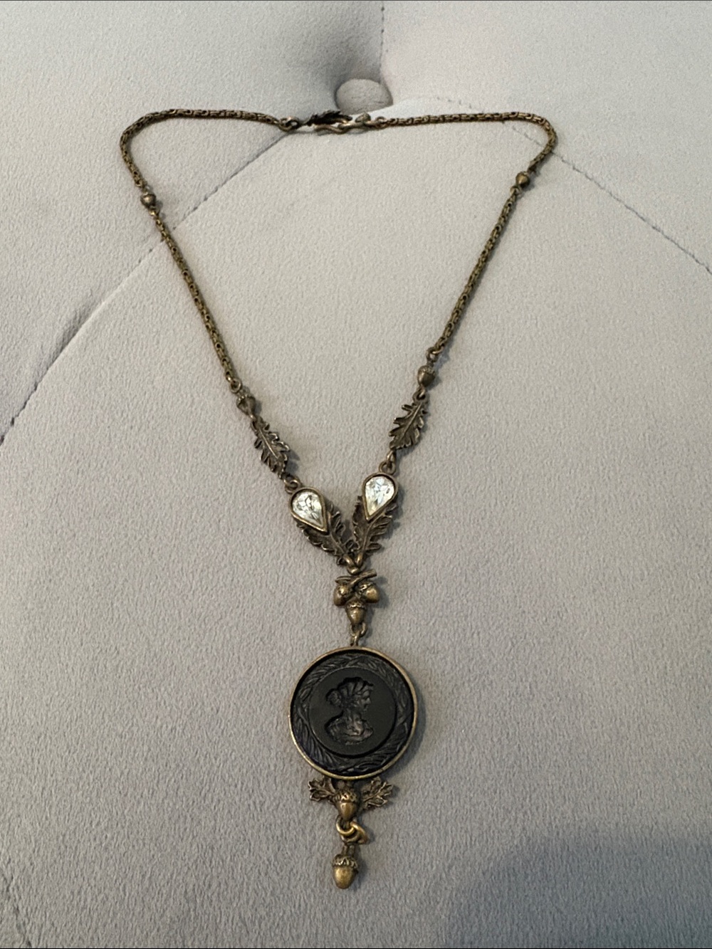 Extasia Signed Acorn Collection Bronze Glass Cameo Pendant Necklace